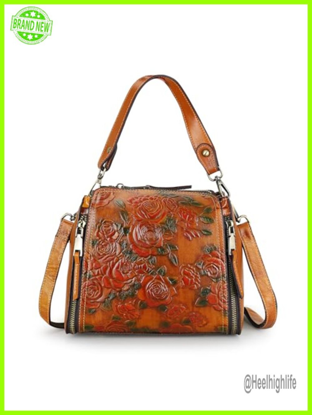 LETEULO Women's Vintage Crossbody Satchel Handbag Rose Embossed Leather Tote